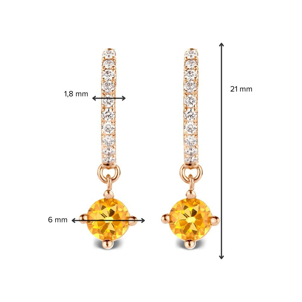 Aros de oro amarillo con diamantes y zafiros naranjas – 18 quilates