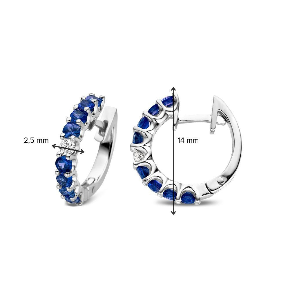 Aros de oro blanco de 18 kt con zafiros azules y diamante – Van der Kooij Joyería de Lujo