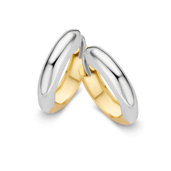 Pendientes de aro bicolores en oro blanco y amarillo, con un diseño reversible y acabado pulido.
