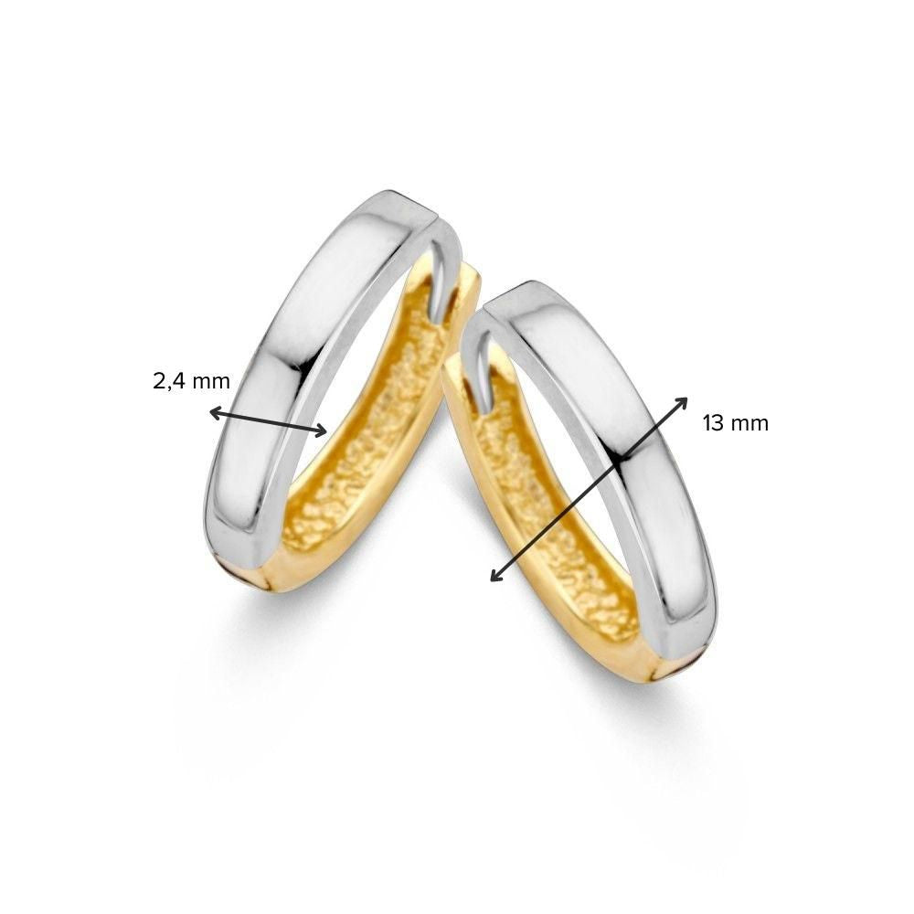 Aros bicolor de oro blanco y oro amarillo – 14 quilates, 1,8 gramos