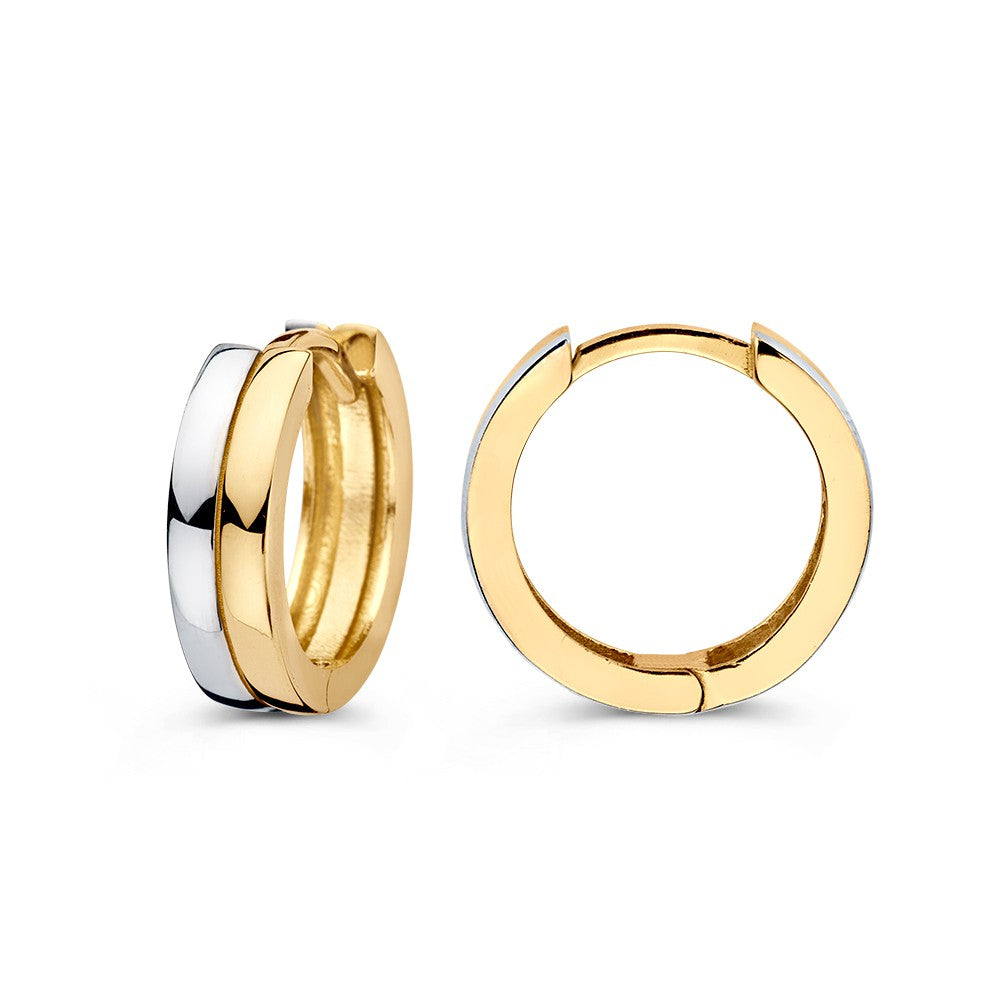 Aros Bicolor de Oro – Elegantes Pendientes de 14 Quilates en Oro Amarillo y Oro Blanco para de Mujer