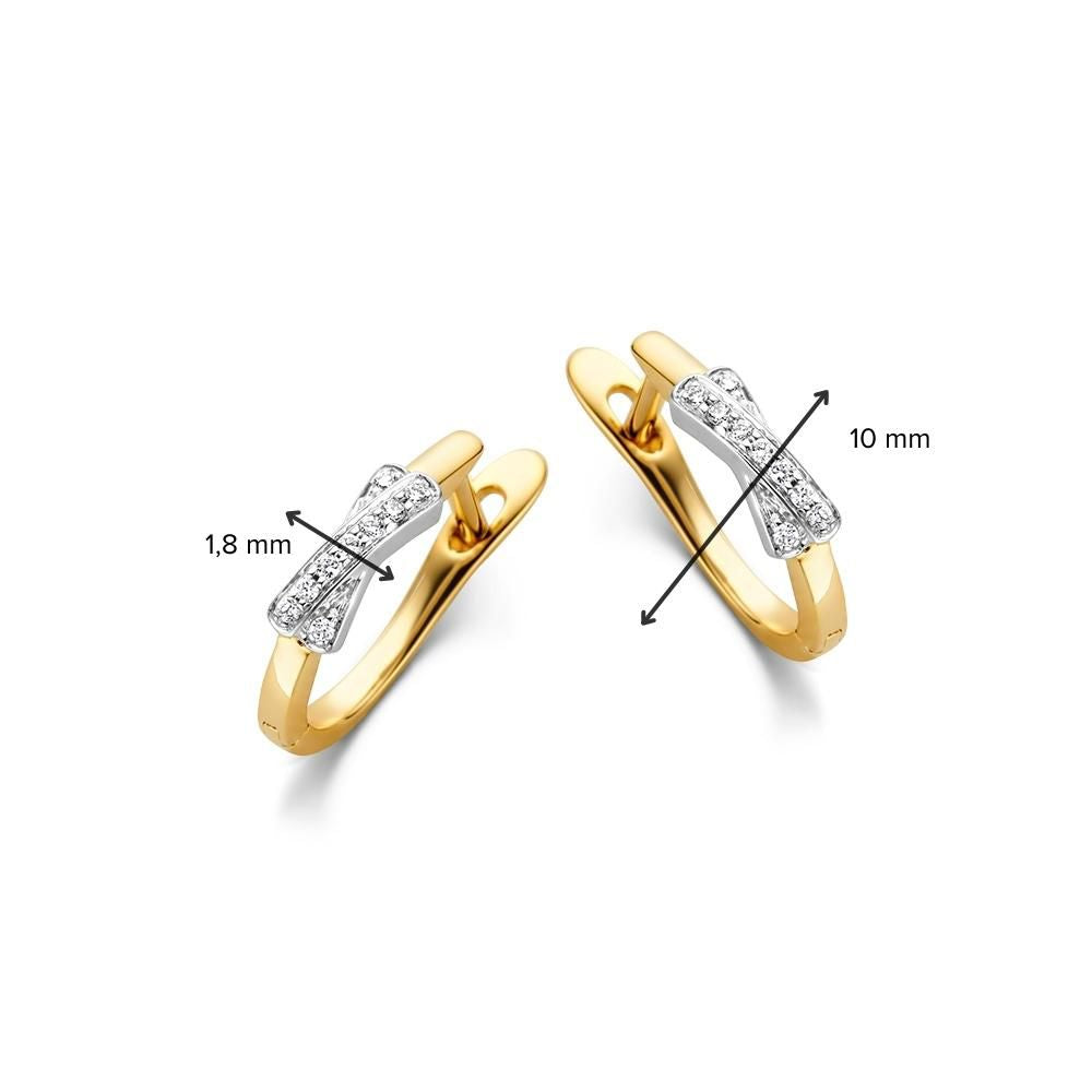 Aros bicolor de 14 quilates en oro blanco y oro amarillo con diamantes - 0,05 crt, elegante engaste en forma de X