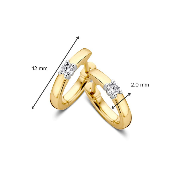 Bicolor 14 karaat gouden oorringen met diamant – 0,10 crt briljant geslepen, elegante oorringen voor dames
