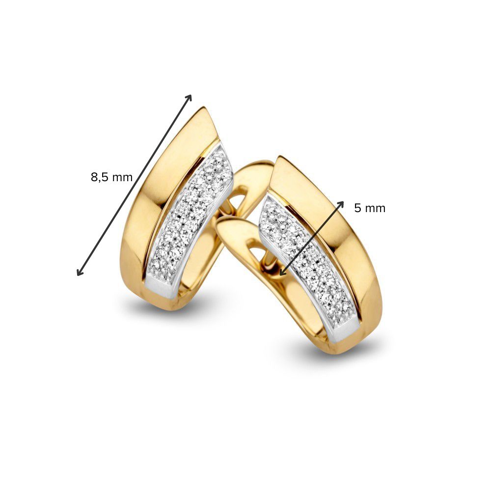 Aros Bicolor de Oro Amarillo y Oro Blanco con Diamantes – Aros Elegantes de Mujer en Oro de 14 Quilates