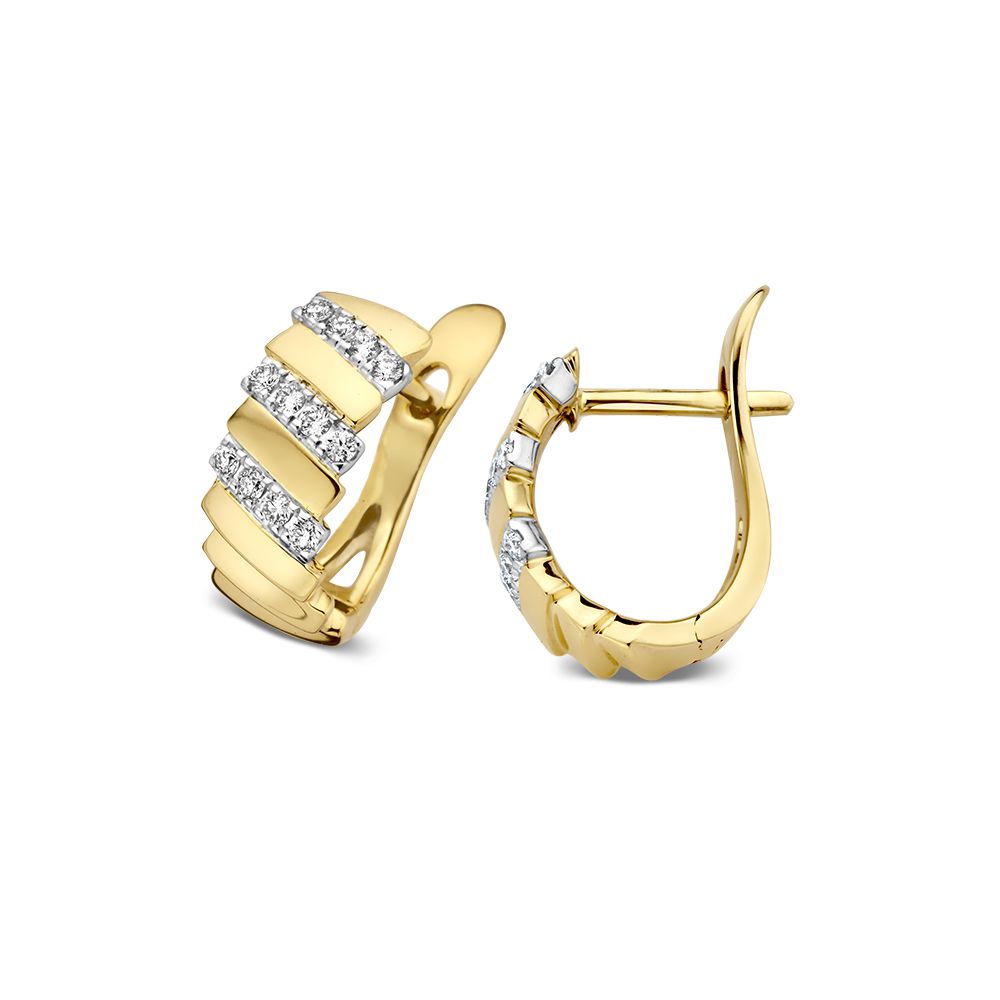 Aros Bicolor de Oro Amarillo y Oro Blanco con Diamante – Aros de 14 Quilates con Diamantes de 0.14 Quilates