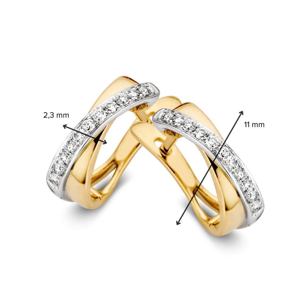 Aros Bicolor de Oro Amarillo y Oro Blanco con Diamantes – Aros de 14 Quilates con 0.16 Quilates de Diamantes