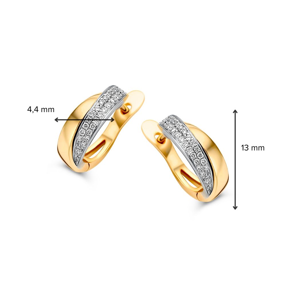 Aros Bicolor de Oro Amarillo y Oro Blanco con Diamante en Pavé – Aros de 14 Quilates con 0.20 Quilates de Diamante