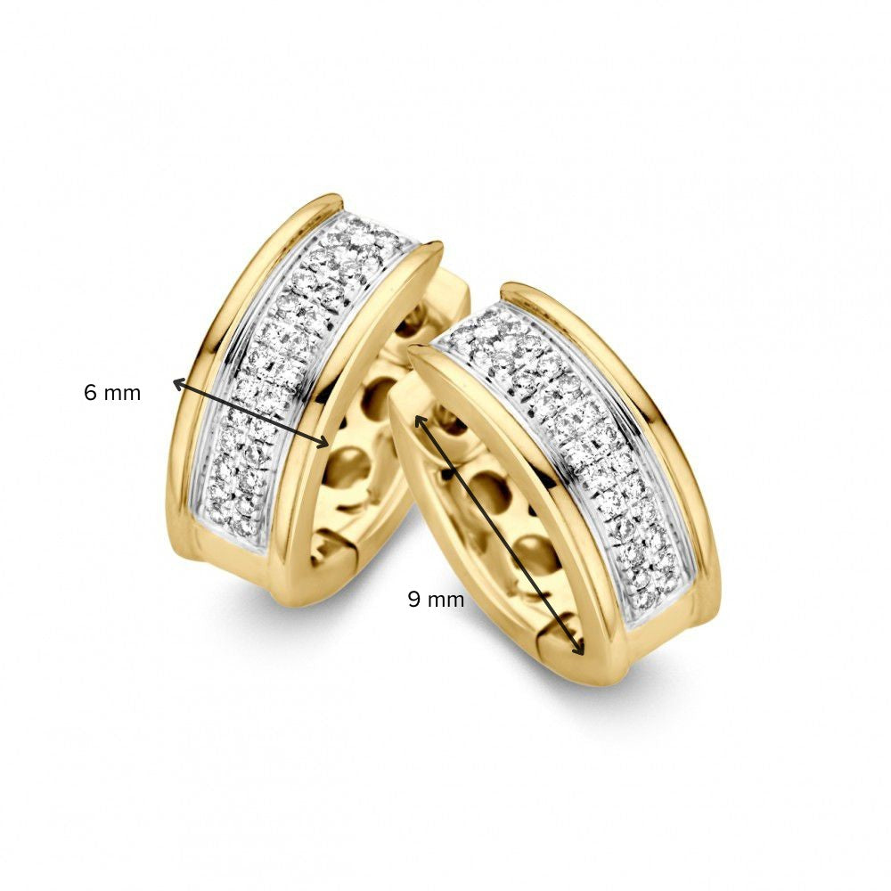 Aros Bicolor de Oro Amarillo y Oro Blanco con Diamantes – Aros de 14 Quilates con 0.22 Quilates de Brillantes