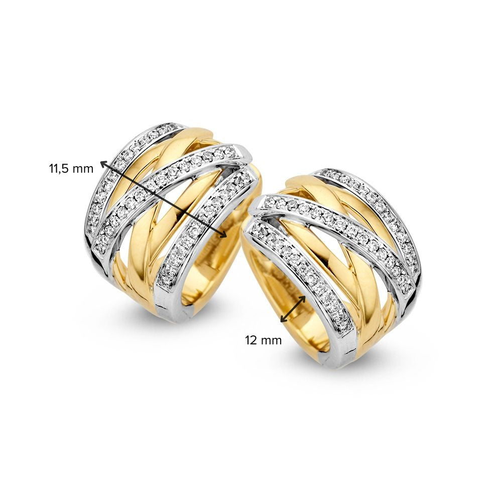 Aros Bicolor de Oro Amarillo y Oro Blanco con Diamantes – Aros de 14 Quilates con 0.36 Quilates de Brillantes