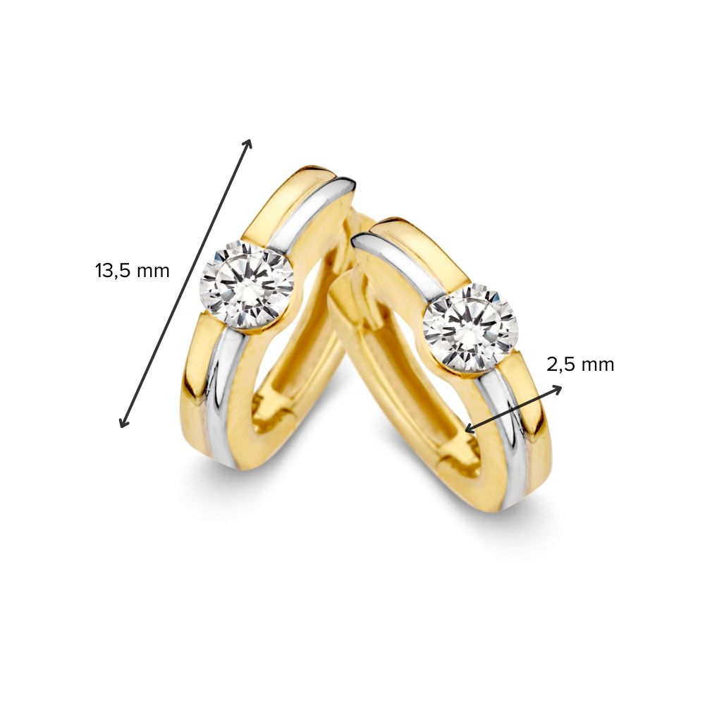 Aros de oro bicolor en diseño elegante con circonitas - Elegancia atemporal