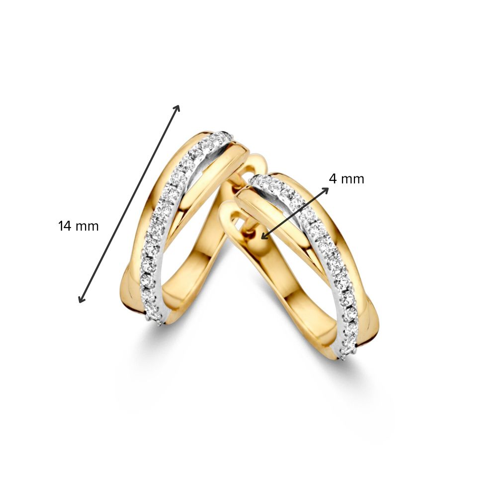 Aros de oro bicolor con circonitas – Aros elegantes con múltiples bandas, 14 quilates
