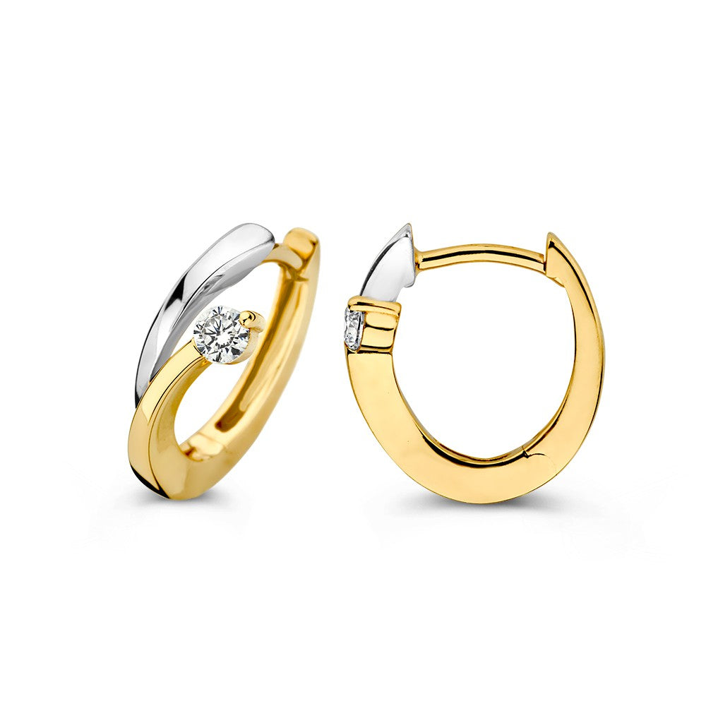 Aros Bicolor de Oro Blanco y Oro Amarillo con Circonitas – Elegancia Sutil para Cada Día