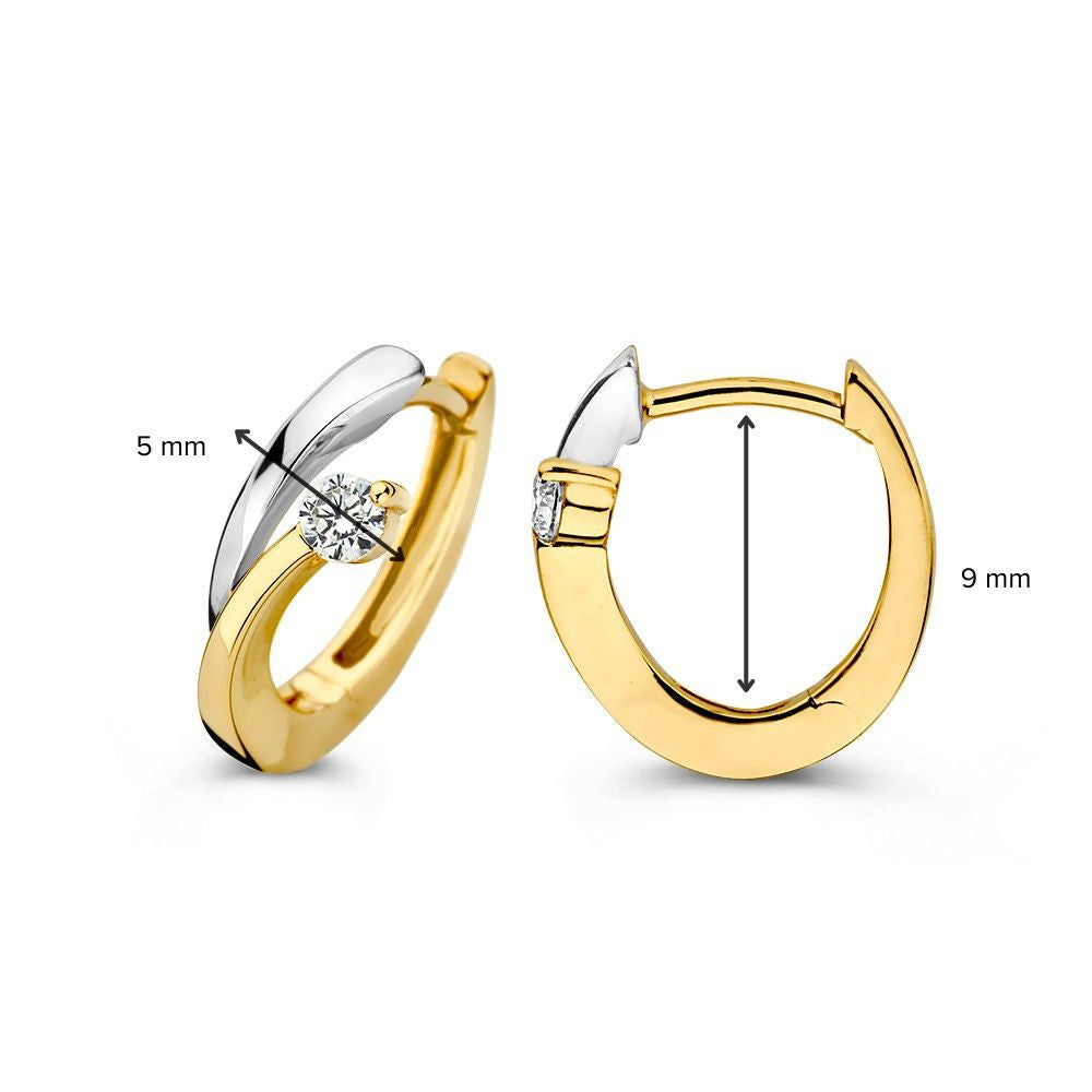 Aros Bicolor de Oro Blanco y Oro Amarillo con Circonitas – Elegancia Sutil para Cada Día