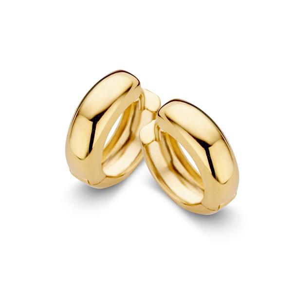 Pendientes de aro dorados en forma bol, con un acabado pulido y brillante.