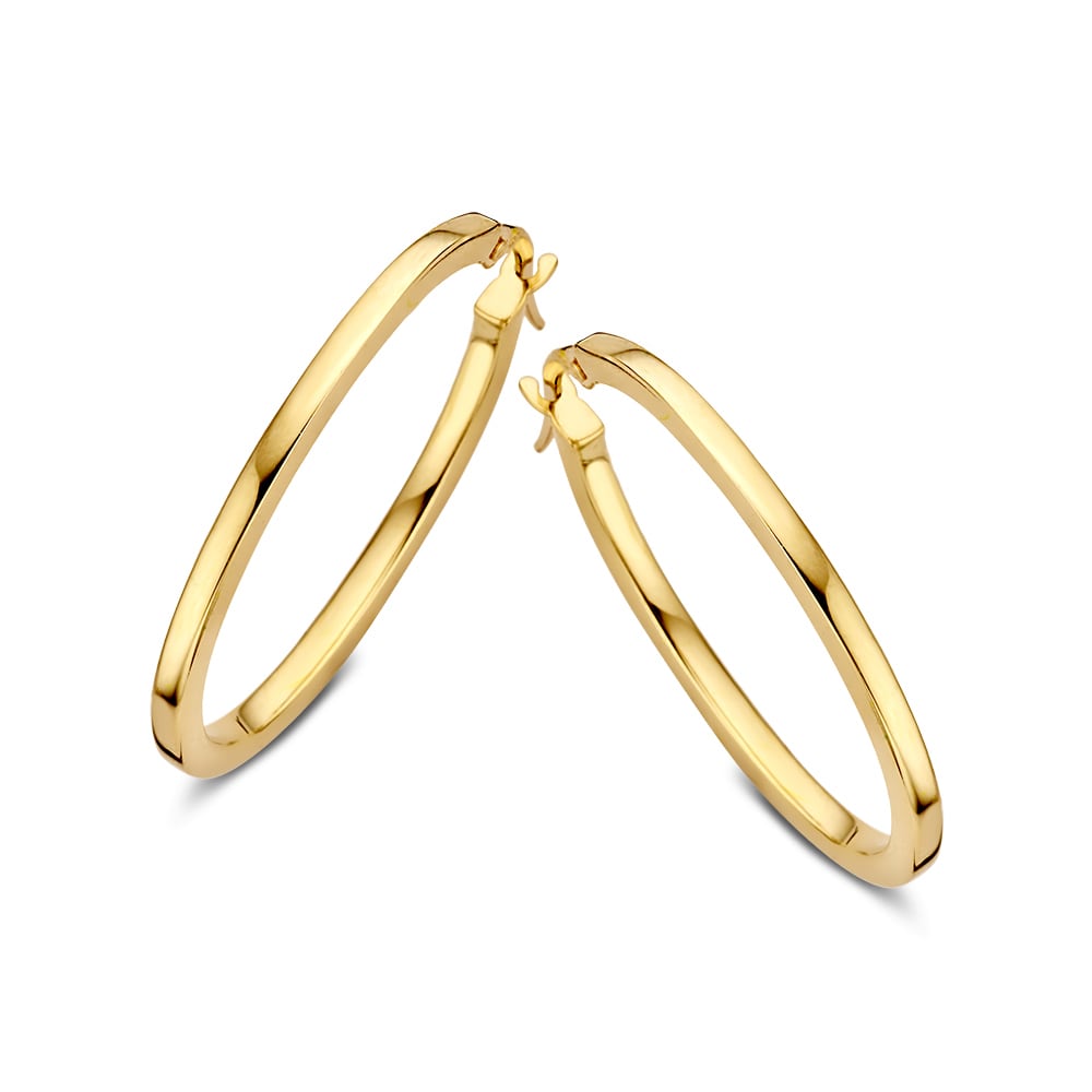 Aros de oro amarillo de 14 quilates, diseño minimalista elegante, tamaño interior de 16 x 25 mm.