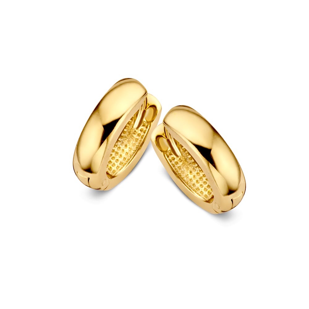 Pendientes de aro de oro amarillo de 14 quilates, diseño sencillo y elegante, medida interior de 10 x 8 mm.