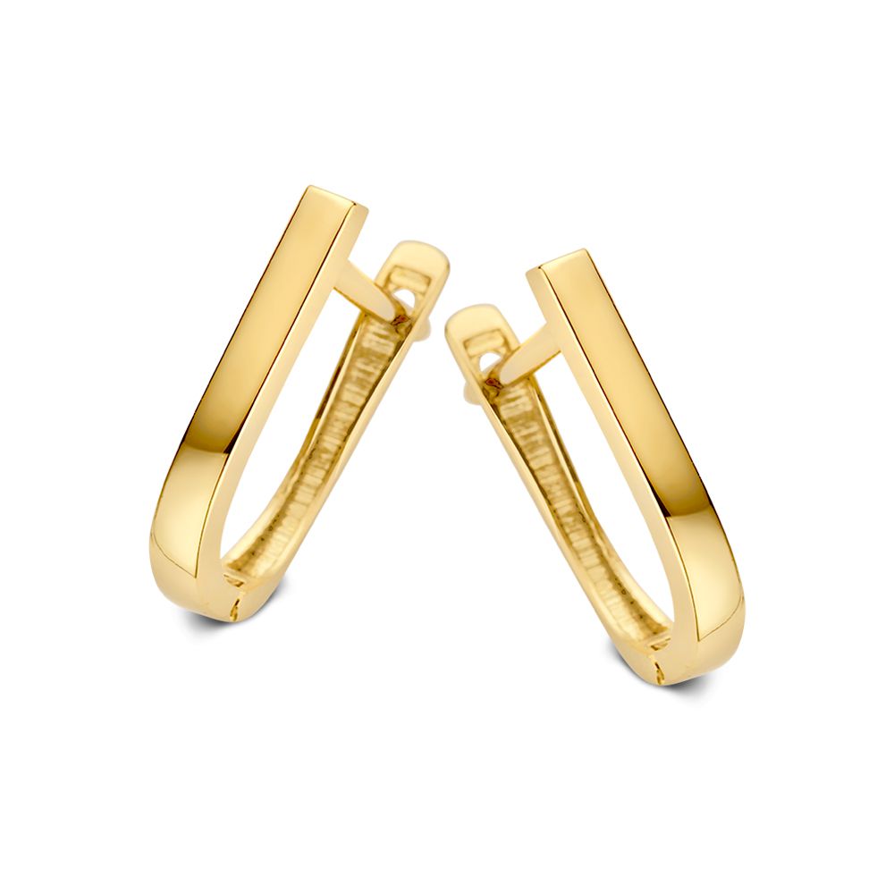 Aros de oro amarillo de 14 quilates con acabado liso y forma rectangular (12x8 mm).