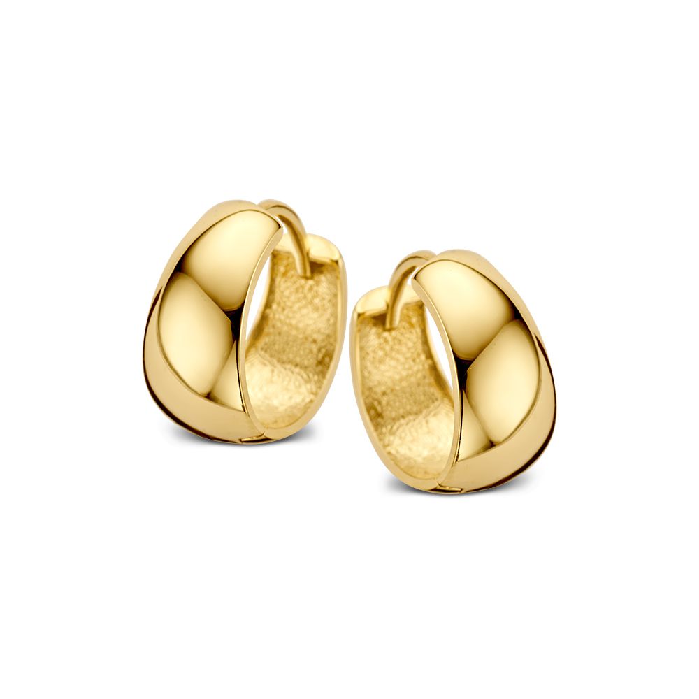 Pendientes de aro de oro amarillo con diseño cónico, acabado pulido y textura interior.
