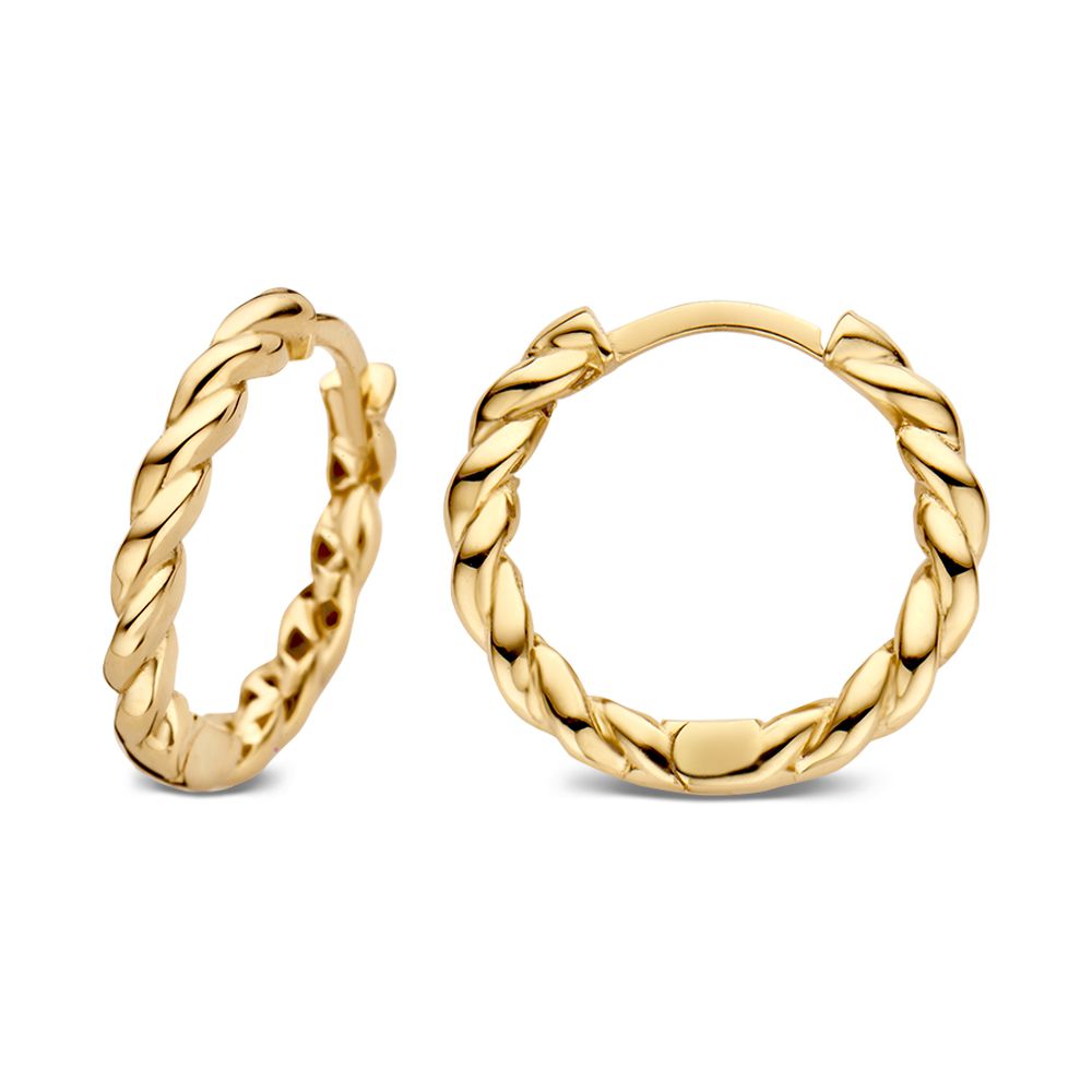 Aros de oro amarillo con diseño trenzado – Pendientes elegantes Van der Kooij
