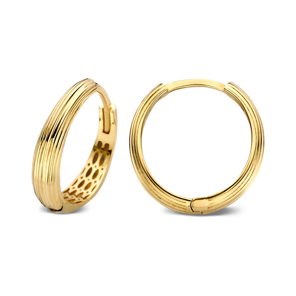Aros de oro amarillo con acabado juguetón - Atemporal y refinado - Van der Kooij