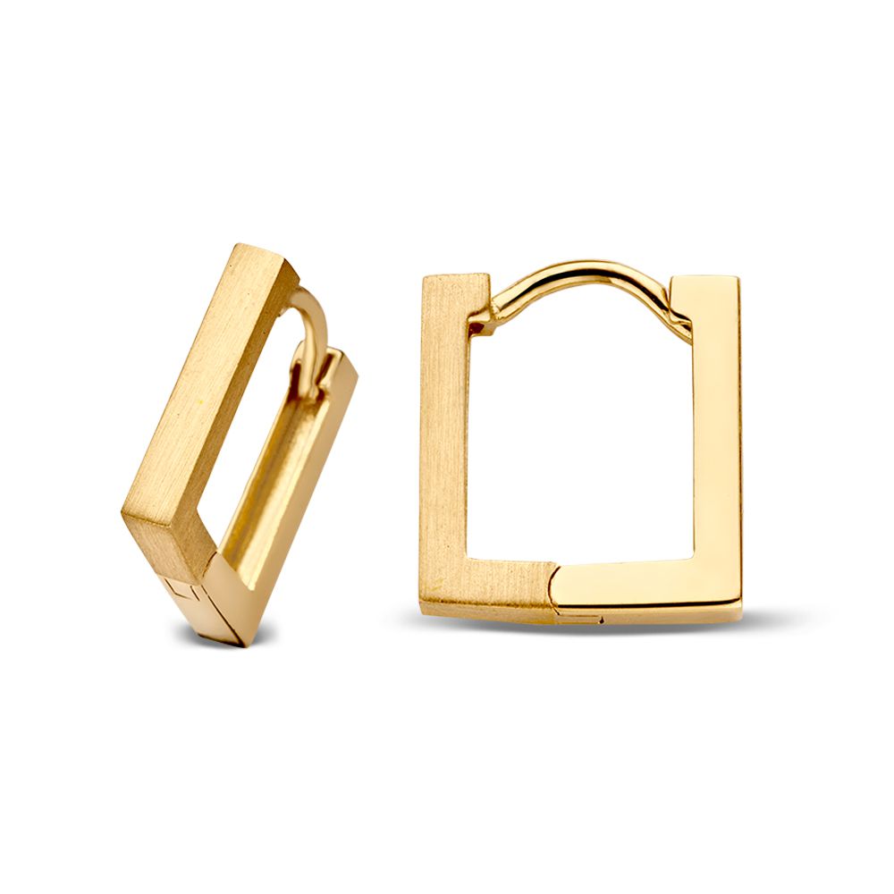 Aros de oro amarillo con diseño cuadrado – 14 quilates – acabado mate y brillante – Van der Kooij
