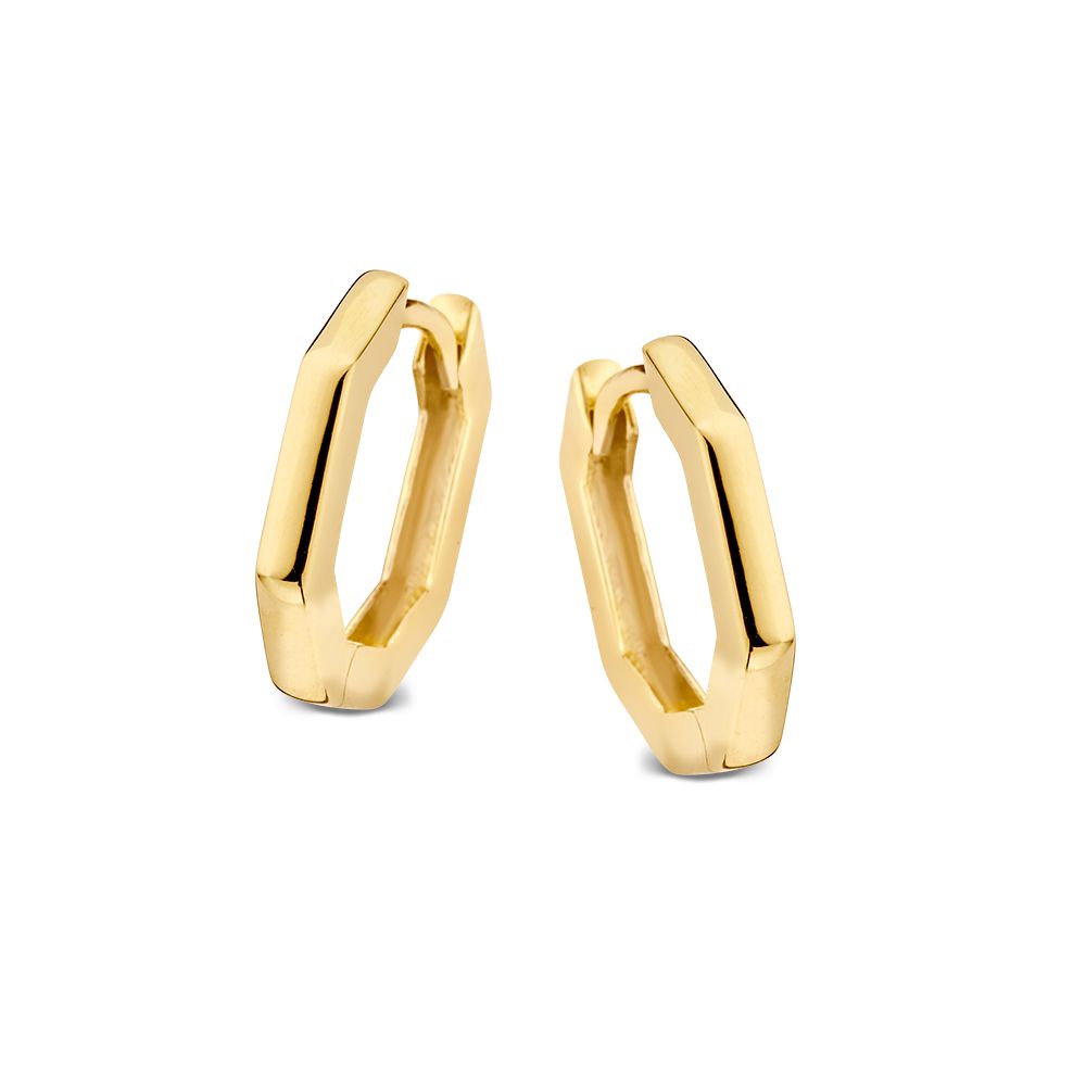 Pendientes de aro dorados con diseño octogonal elegante y acabado pulido.