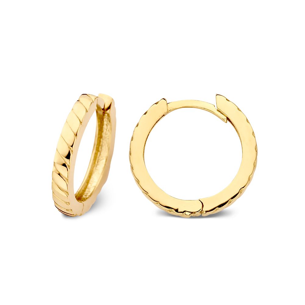 Aros de oro amarillo con diseño estriado | 14 quilates de oro – Van der Kooij