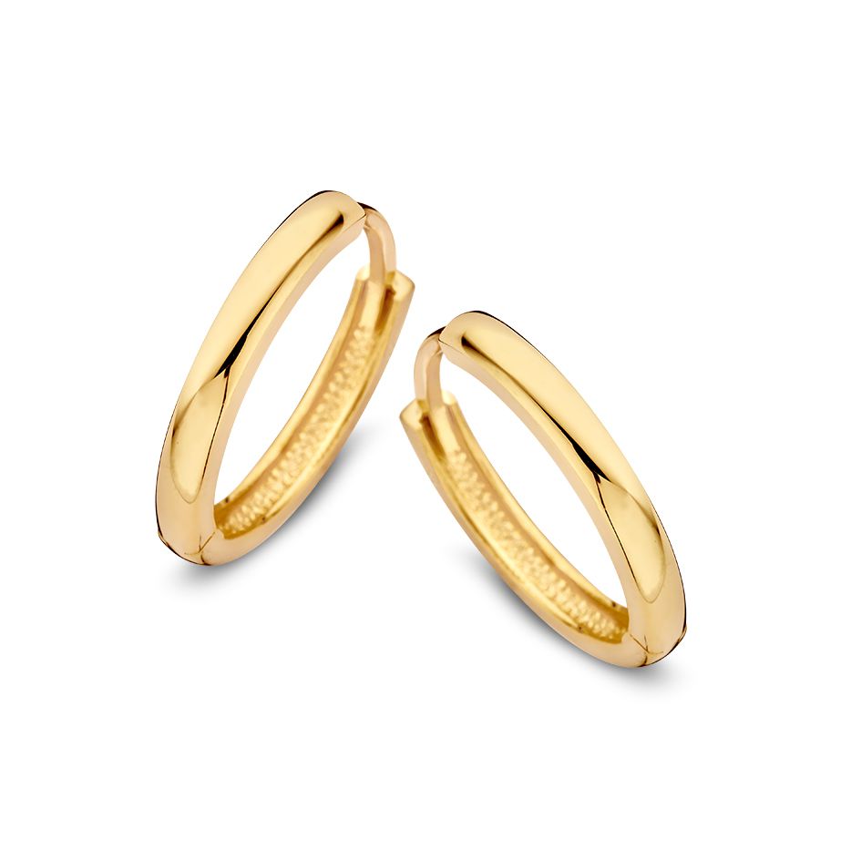 Aros de oro amarillo de 14 quilates con bisagra, de forma ovalada y acabado pulido.