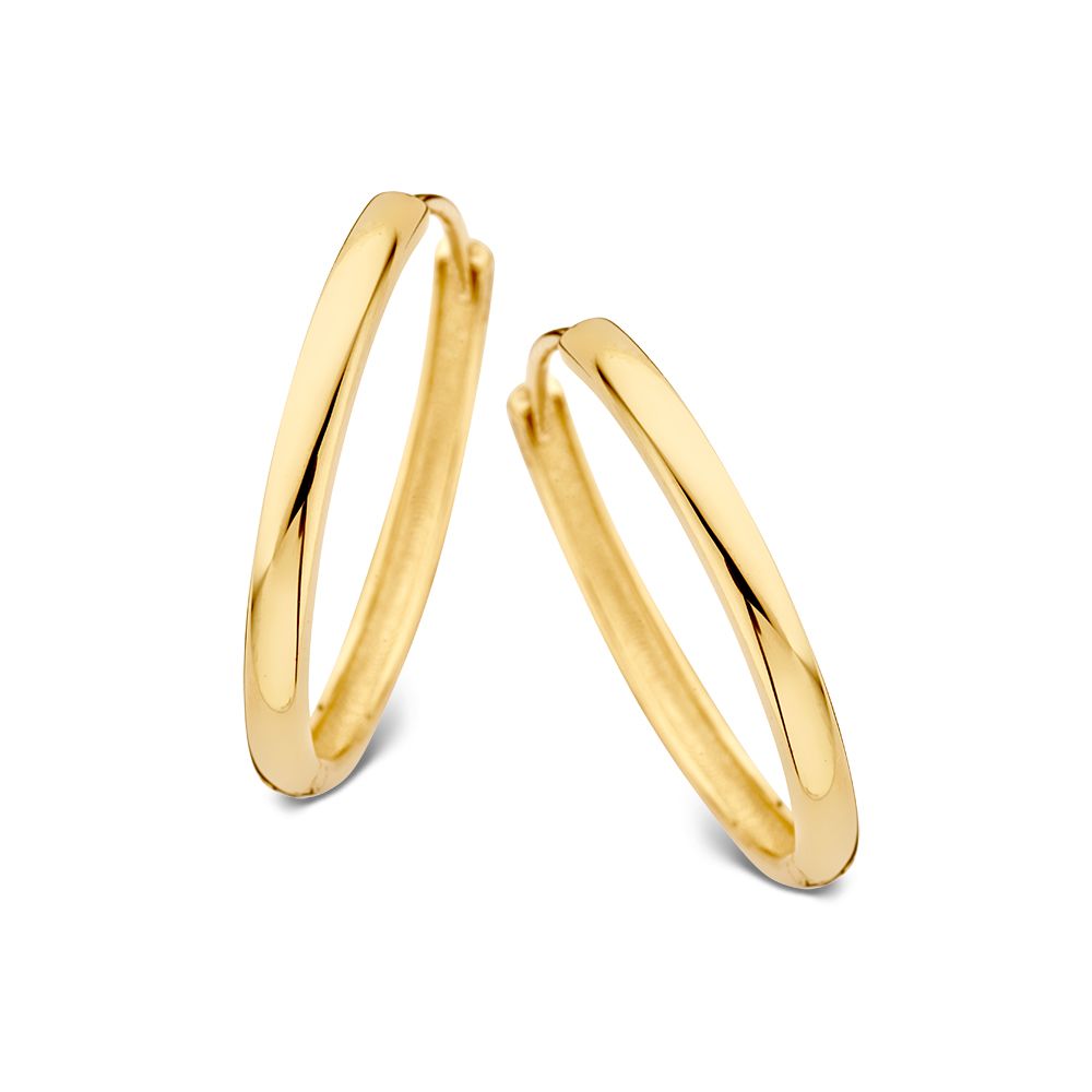 Aros de oro amarillo de 14 quilates con bisagra, de forma ovalada y acabado brillante.