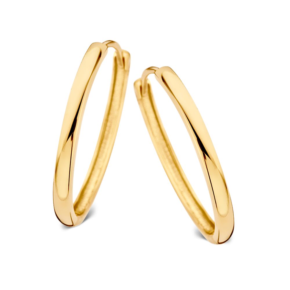 Aros de oro amarillo de 14 quilates con bisagra, de forma ovalada y acabado brillante.