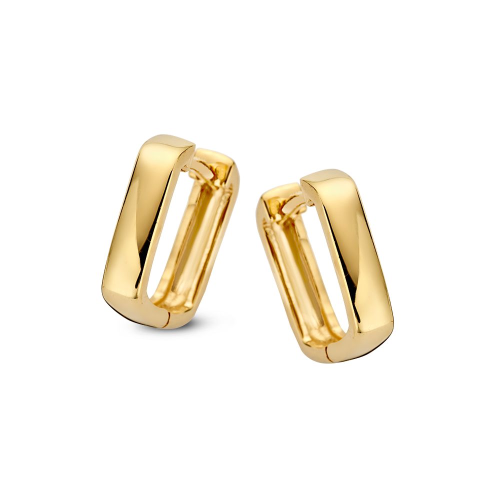 Pendientes de aro de oro amarillo con diseño cuadrado y acabado brillante.