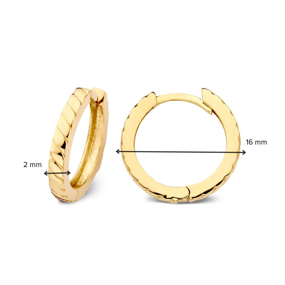 Aros de oro amarillo con diseño estriado | 14 quilates de oro – Van der Kooij