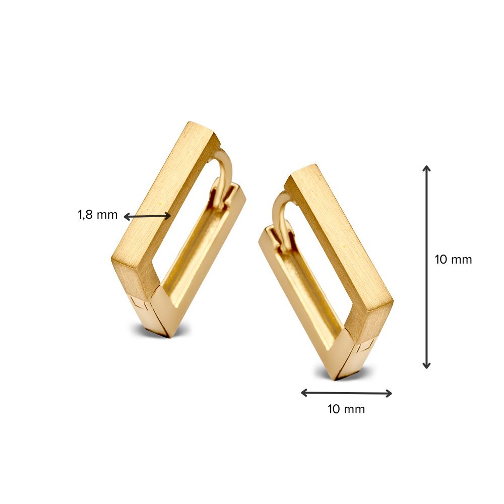 Aros de oro amarillo con diseño cuadrado – 14 quilates – acabado mate y brillante – Van der Kooij