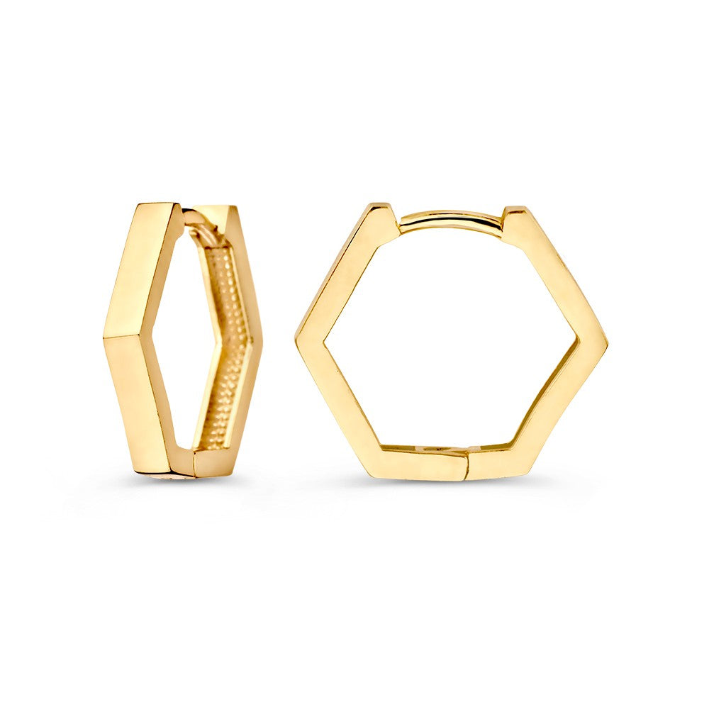 Aros de oro amarillo hexagonales – Elegancia moderna y ajustada