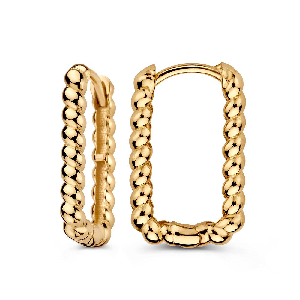Grandes Aros de Oro Amarillo con Cadena de Clip de Papel y Banda Trenzada