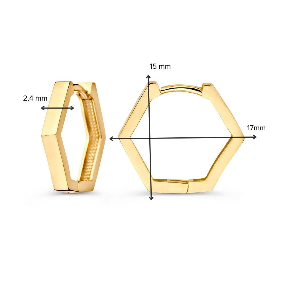Aros de oro amarillo hexagonales – Elegancia moderna y ajustada