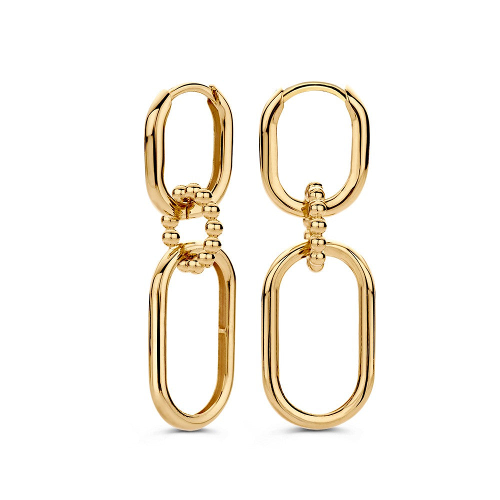Aros de oro amarillo con elementos de cadena – Elegante y atrevido