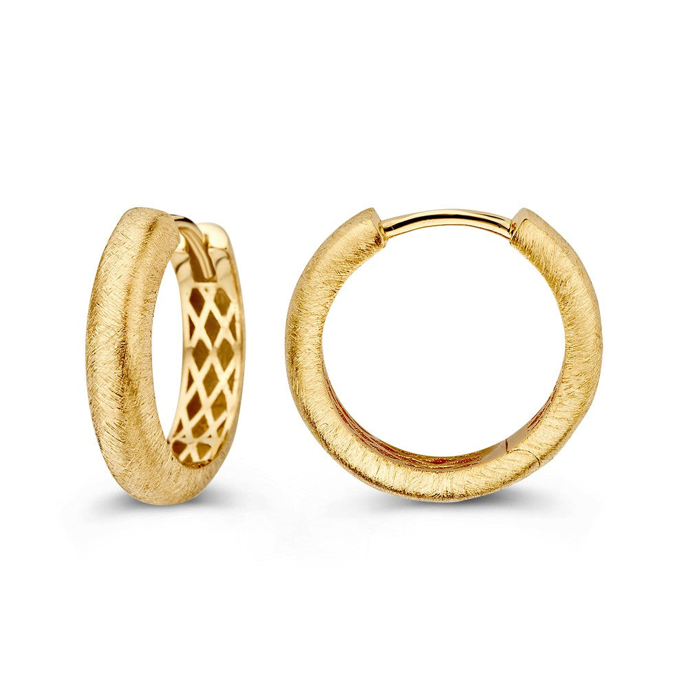 Aros de oro amarillo mate en modelo redondo – Elegancia sutil