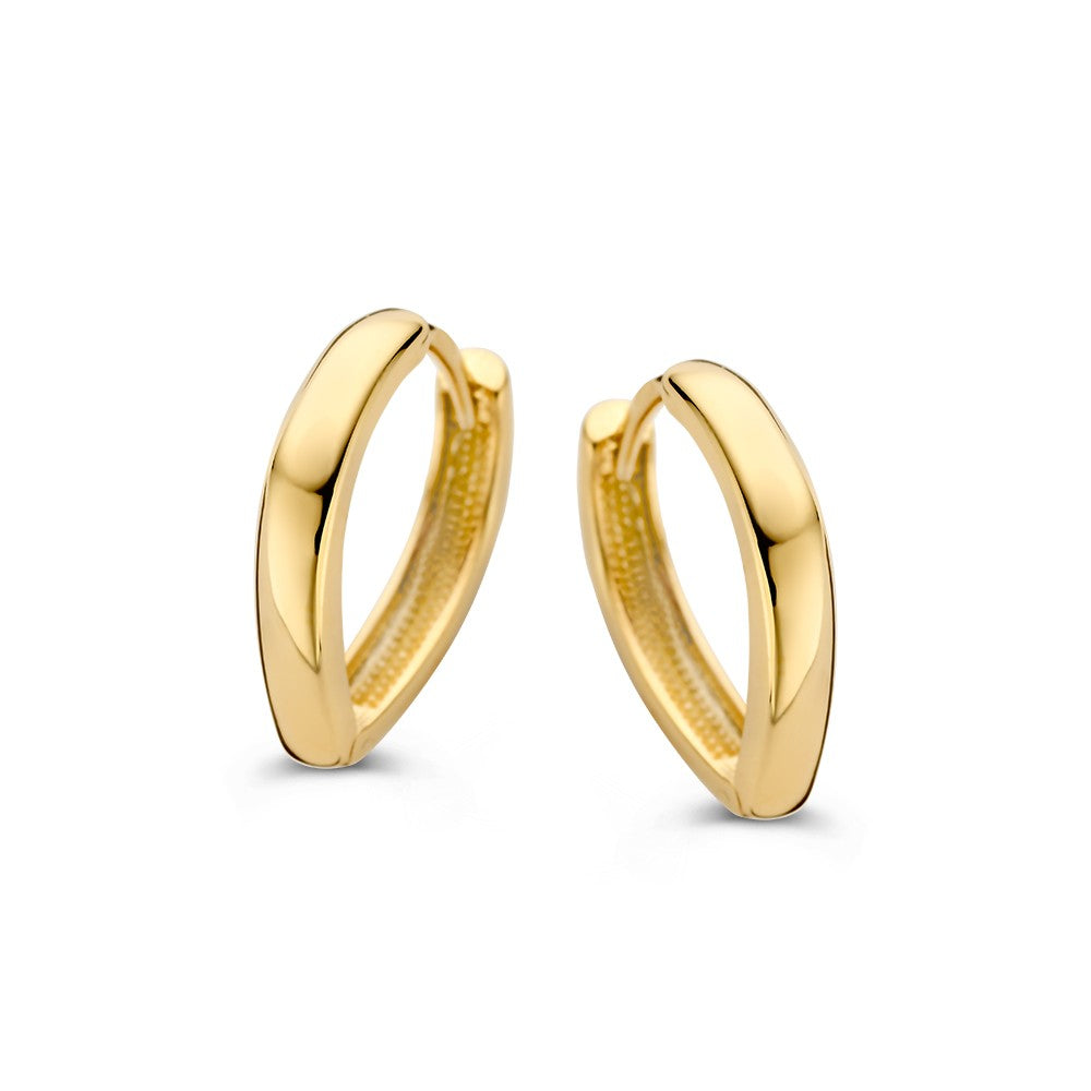 Aros de oro amarillo con forma tapizada y diseño juguetón para damas.