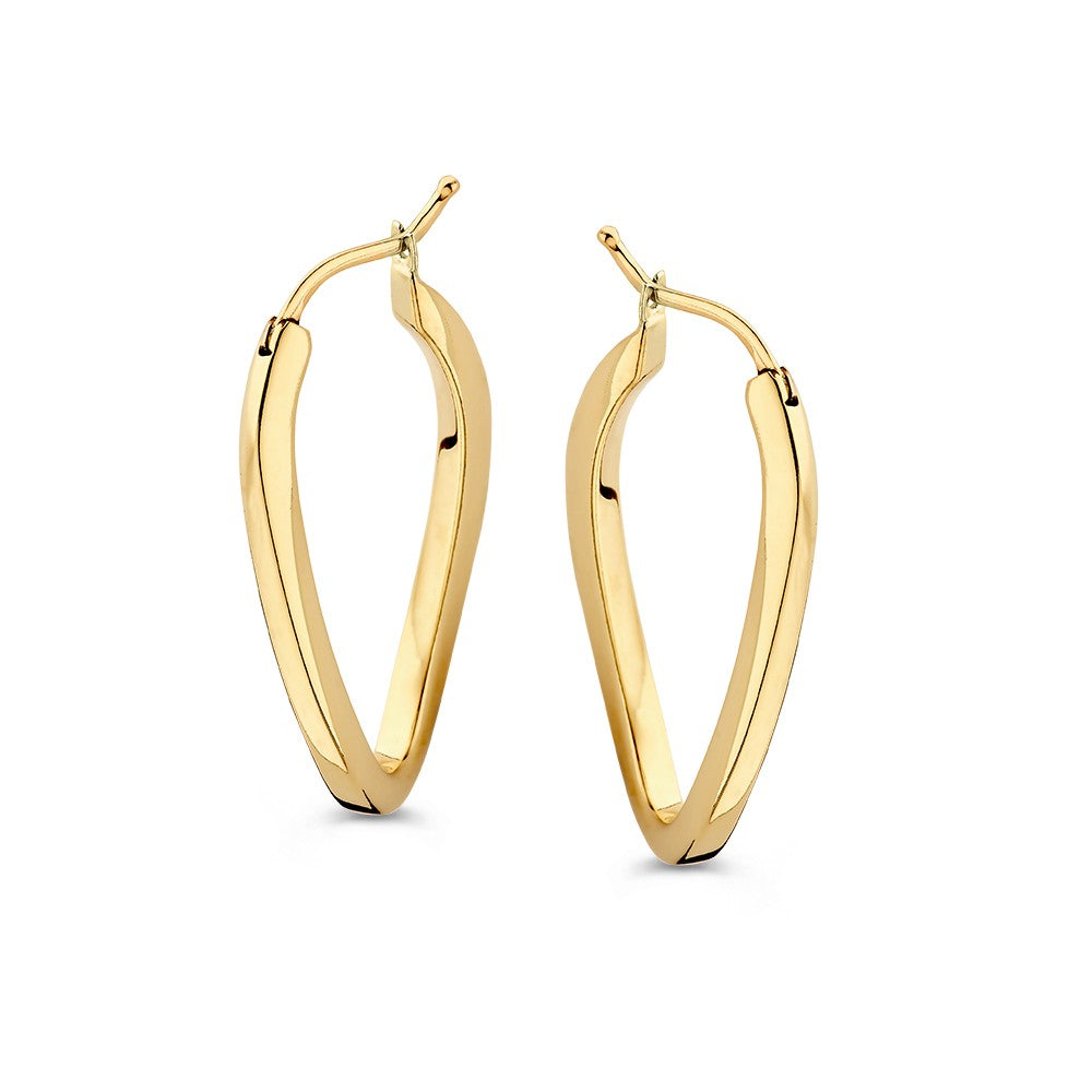 Pendientes de aro de oro amarillo de 14 quilates con un diseño juguetón y retorcido.