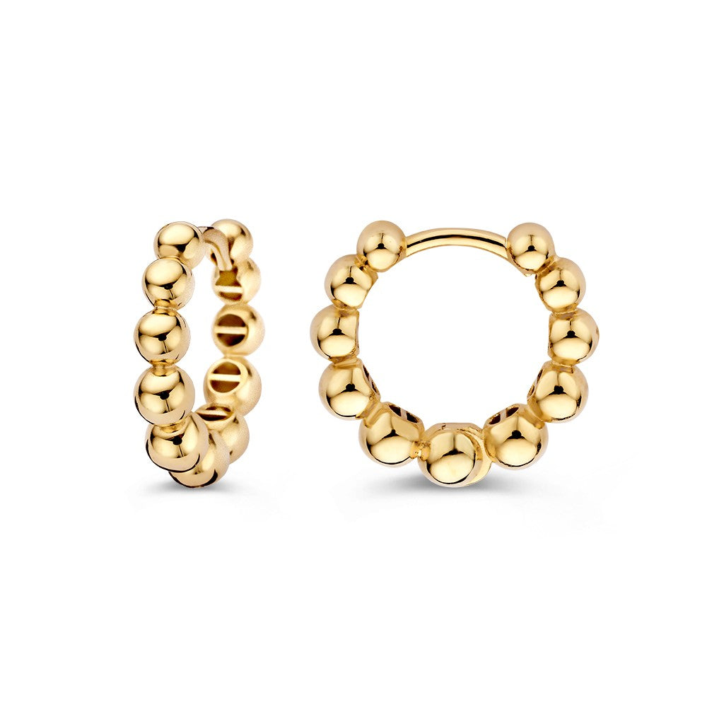 Aros de oro amarillo juguetones con bolitas de oro - Elegancia sutil