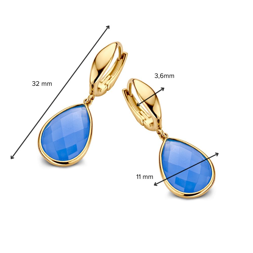 Aros de oro amarillo con calcedonia azul – Elegancia en color
