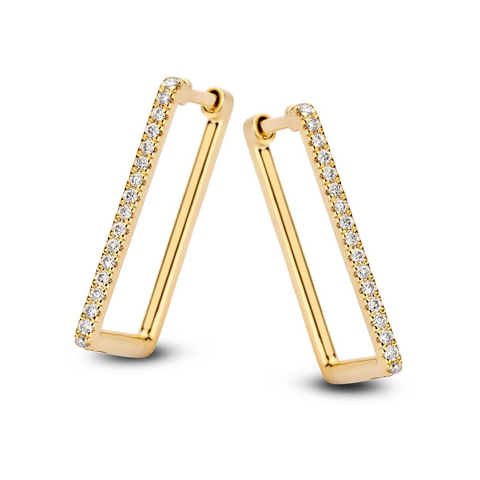 Stijlvolle Geelgouden Oorringen met Diamant in Strak, Rechthoekig Design
