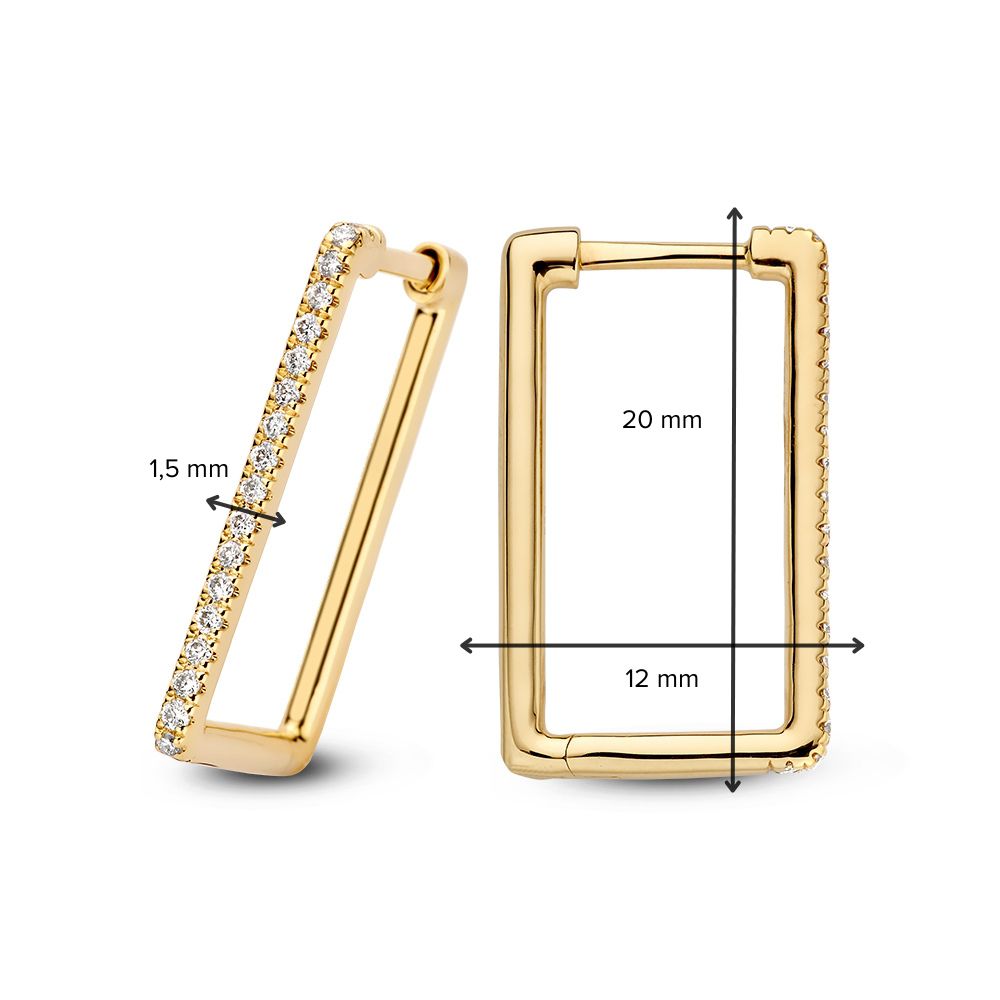 Aros de oro amarillo con diamante en diseño rectángulo y elegante