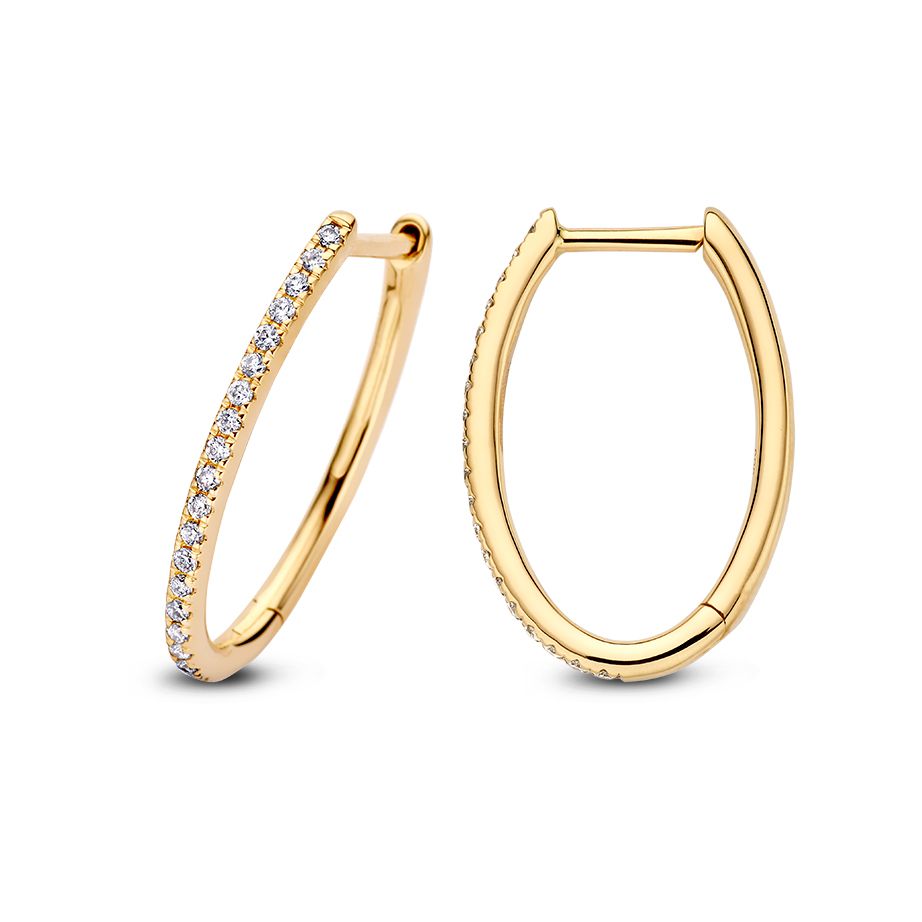 Hermosos Aros de Oro Amarillo Ovalados con Finos Diamantes – Elegancia Sutil 0,18 crt.