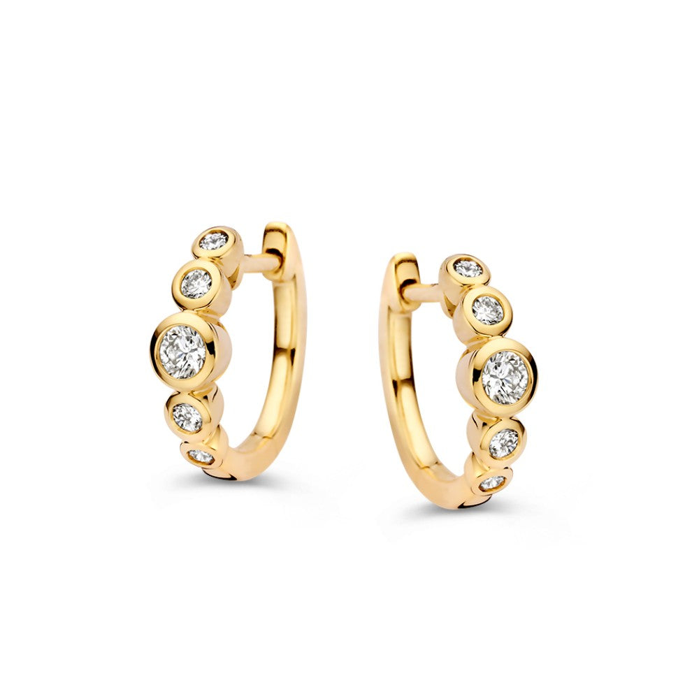Pendientes de aro de oro amarillo de 14k con diamantes de 0.32ct de la colección 'Bubbles'.