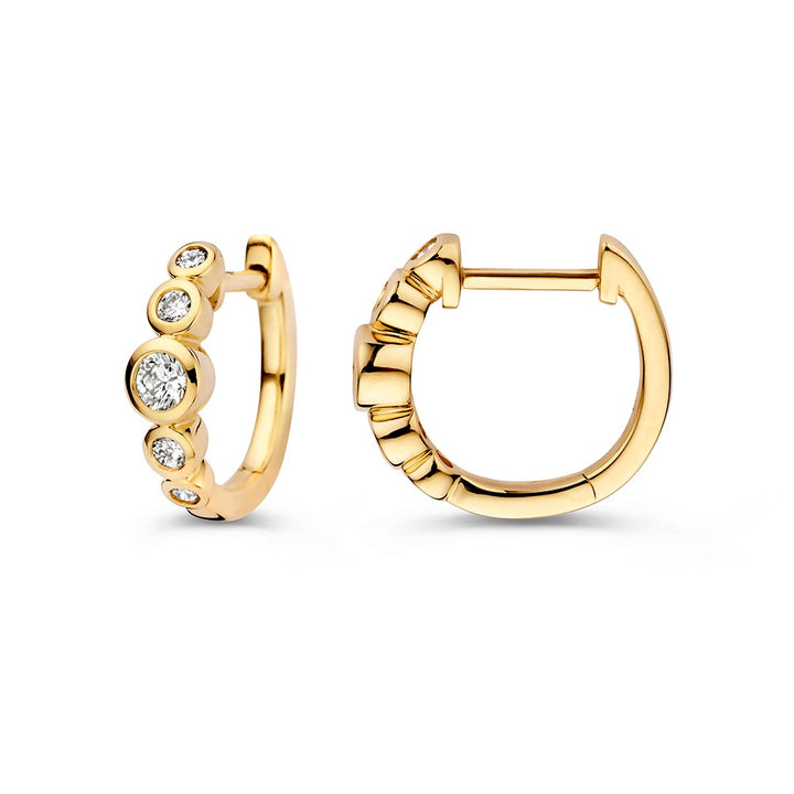 Elegant Gold Hoop Earrings with 0.32ct Diamonds, 14k Yellow Gold, 'Bubbles' Collection