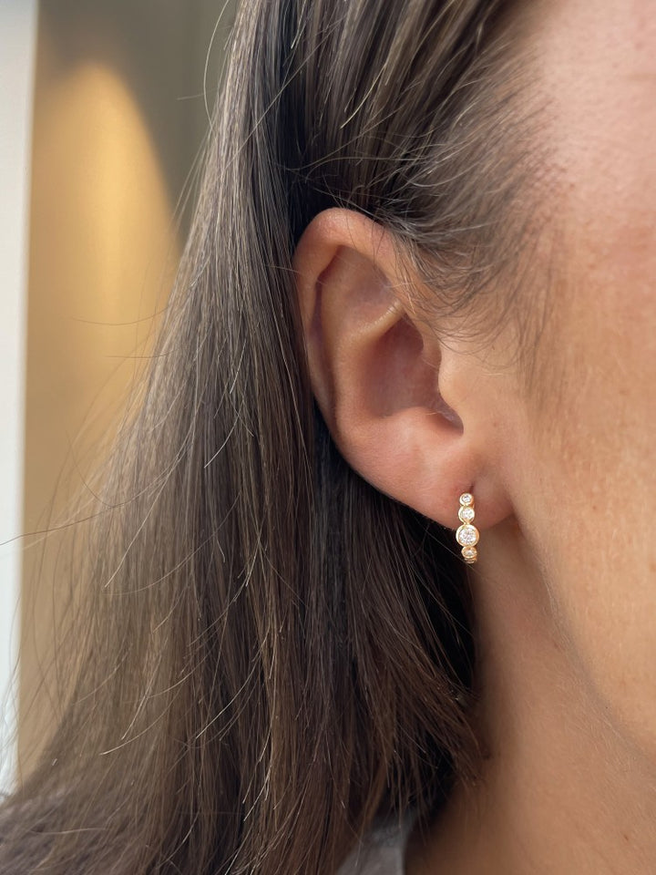 Elegant Gold Hoop Earrings with 0.32ct Diamonds, 14k Yellow Gold, 'Bubbles' Collection