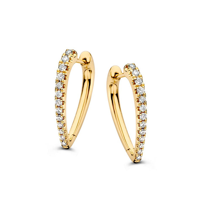 Geelgouden Oorringen in Asymmetrisch Model met Diamant: Een Elegante Statement 0,36 crt.