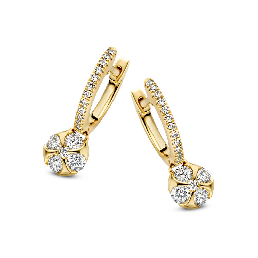 Pendientes de aro dorados elegantes con colgantes de diamantes de 0,42 crt.